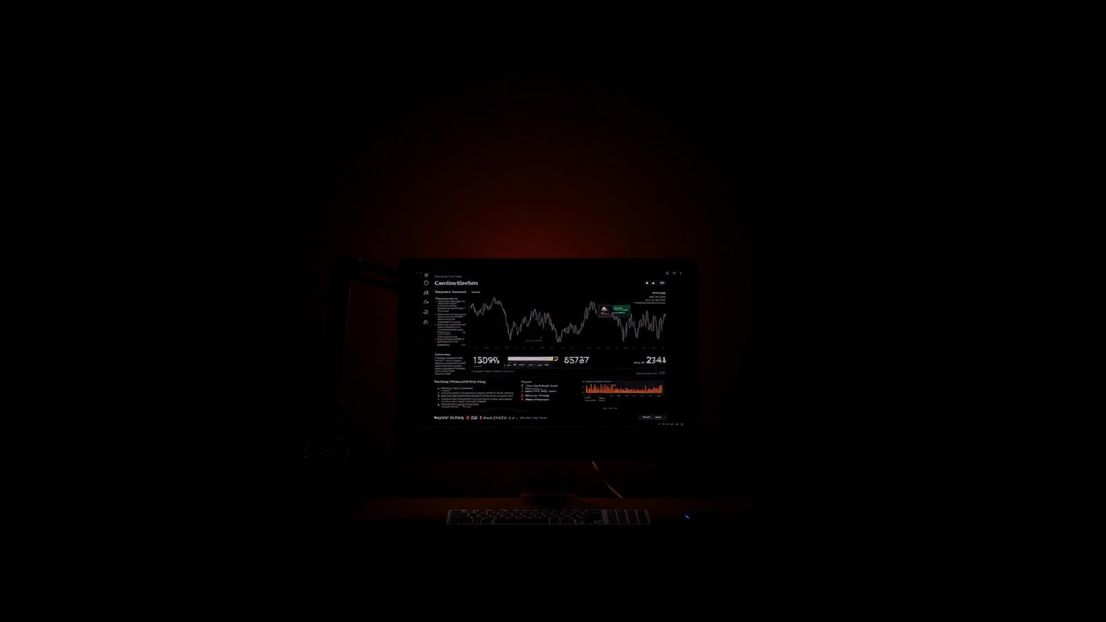 Monitor escuro exibindo gráficos de performance, simbolizando análise de conversão de site.